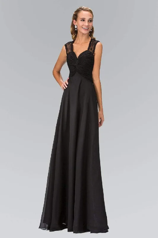 Formal dresses with one - shoulder ruffled straps and sequined bodices for a trendy and eye - catching lookElizabeth K - GL1376 Laced and Ruched V-Neck Chiffon Dress