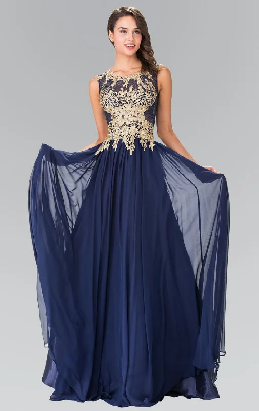 Mermaid - cut formal dresses in satin for a glamorous prom nightElizabeth K - GL2288 Laced Scoop Neck Chiffon A-Line Dress