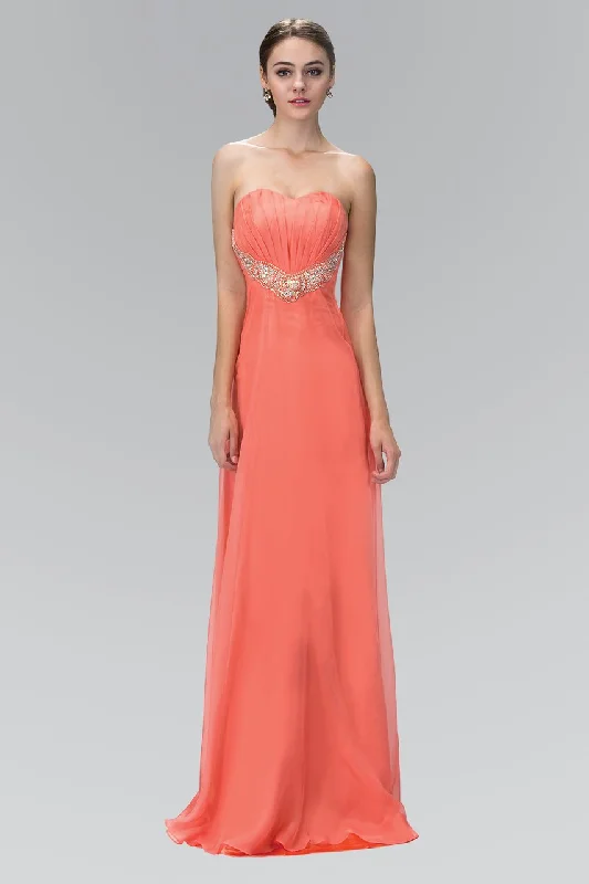 Formal dresses with side - slit pockets and beaded accents for a practical and stylish formal eventElizabeth K - GL1123 Pleated Sweetheart Bead Embellished Dress