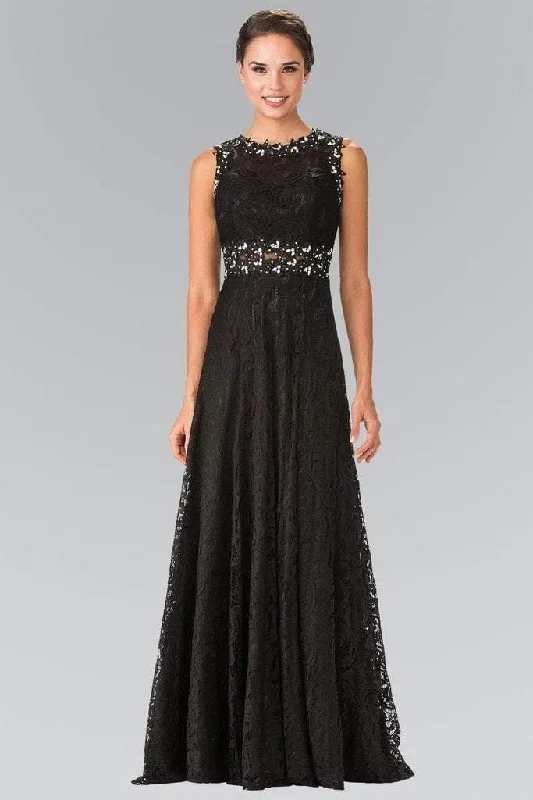 Formal dresses with off - the - shoulder sleeves and rhinestone accents for a sophisticated promElizabeth K - GL1460 Sleeveless Beaded Lace Long Dress