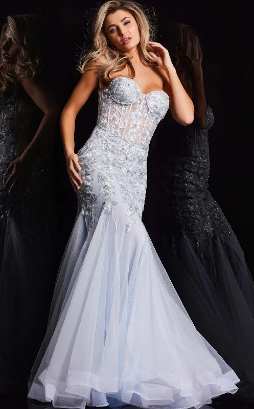 Prom dresses with side - slit pockets and solid - color fabrics for a practical and stylish formal lookJovani 22924BG Dress