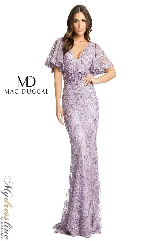 Prom dresses with lace - trimmed sleeves and empire - style waists for a flattering and vintage - inspired formal affairMac Duggal 67493