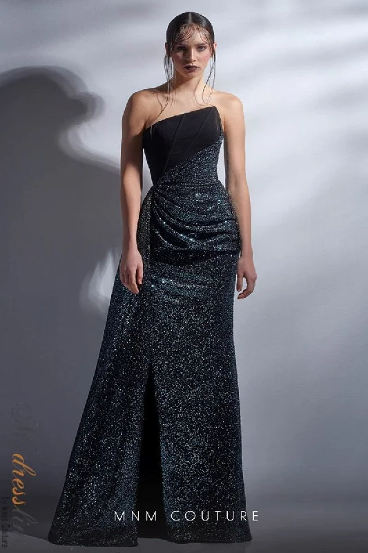 Tea - length formal dresses with lace trim for a semi - formal promMNM Couture G1251