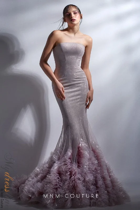 Formal dresses with wrap - around styles and beaded belts for a customized fitMNM Couture G1262