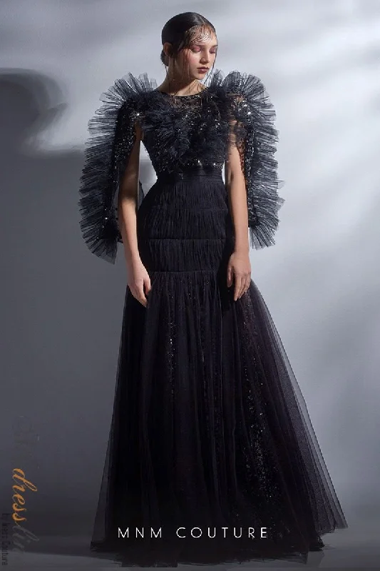 Prom dresses with gathered skirts and crystal - encrusted belts for a luxurious promMNM Couture G1275