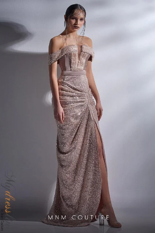 Prom dresses with cold - shoulder cutouts and satin bows for a trendy lookMNM Couture G1290