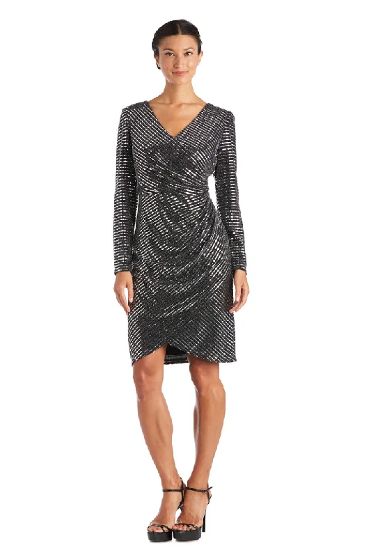 Cocktail dresses with a floral print and a peplum waistNightway 21843 Long Sleeve Metallic Cocktail Short Dress