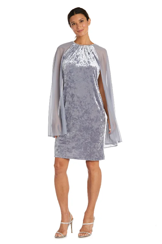 Cocktail dresses with a pleated skirt and a square necklineR&M Richards 2663 Short Cocktail Mother of the Bride Cape Dress