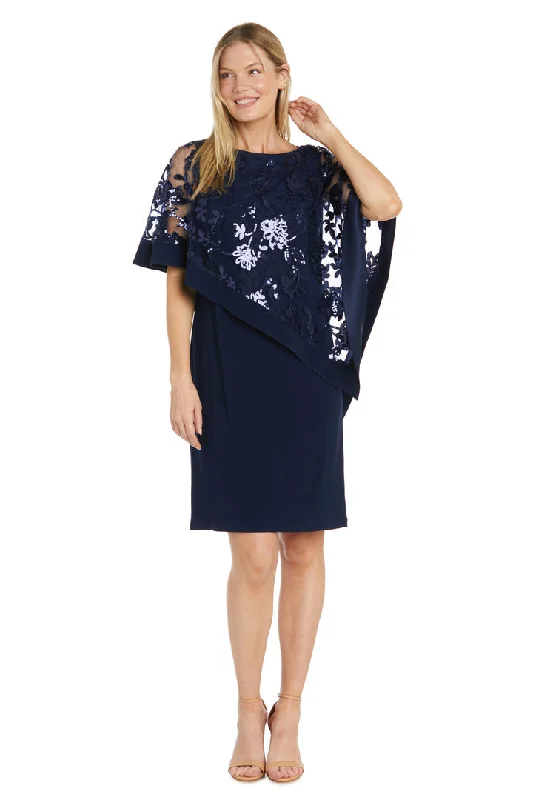 Cocktail dresses with a gathered skirt and a button - down frontR&M Richards 2851 Short Sequin Floral Poncho Mother of the Bride Dress