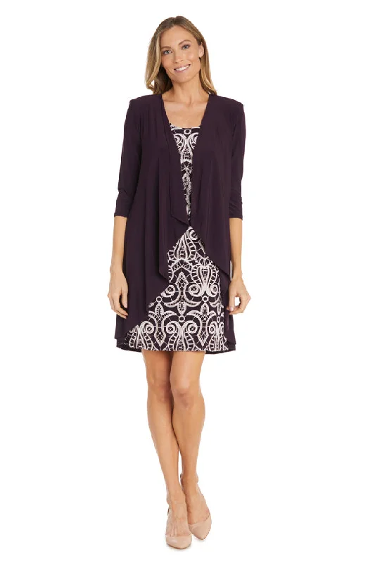 Asymmetric - hem cocktail dresses in a bold color for a fashion - forward lookR&M Richards 5798 Short Mother of the Bride Printed Dress Jacket Set