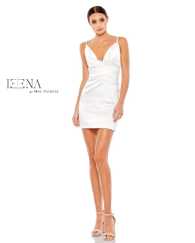 Cocktail dresses with a one - piece design and a statement bowWhite 4 Mac Duggal 26481 Short Spaghetti Strap Mini Dress Sale