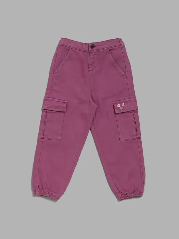 Solid Color Women Shorts in Bright Hues for a Bold StatementHOP Kids Purple Embroidered Cargo Joggers