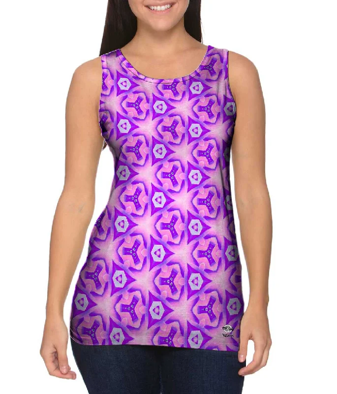 Plus Size Women's Ruffled Hem Tank Tops with Floral PrintsPurple Squirmy Pattern