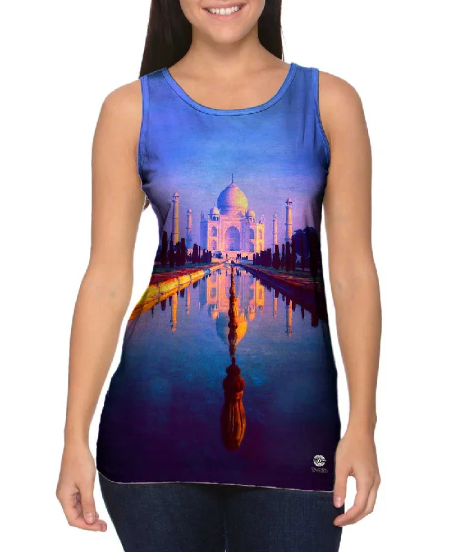 Plus Size Women's Side - Slit Tank Tops in Metallic ShadesPurple Taj Mahal Sunset