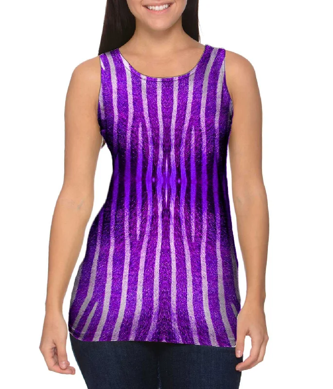 Women's Longline Tank Tops with Abstract PrintsPurple Zebra Stripes Copy