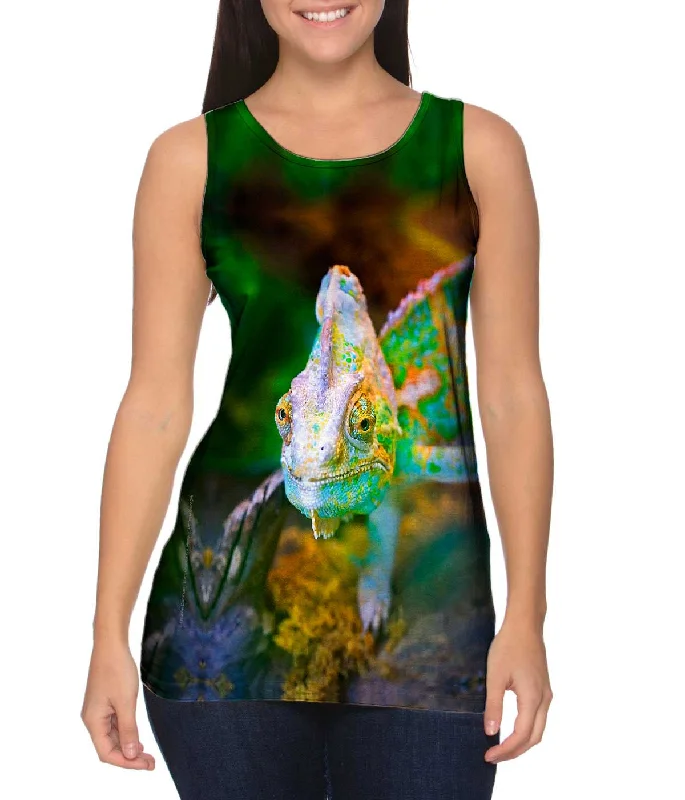 Women's Cropped Tank Tops with Vintage Band LogosQuiet Garden Chameleon