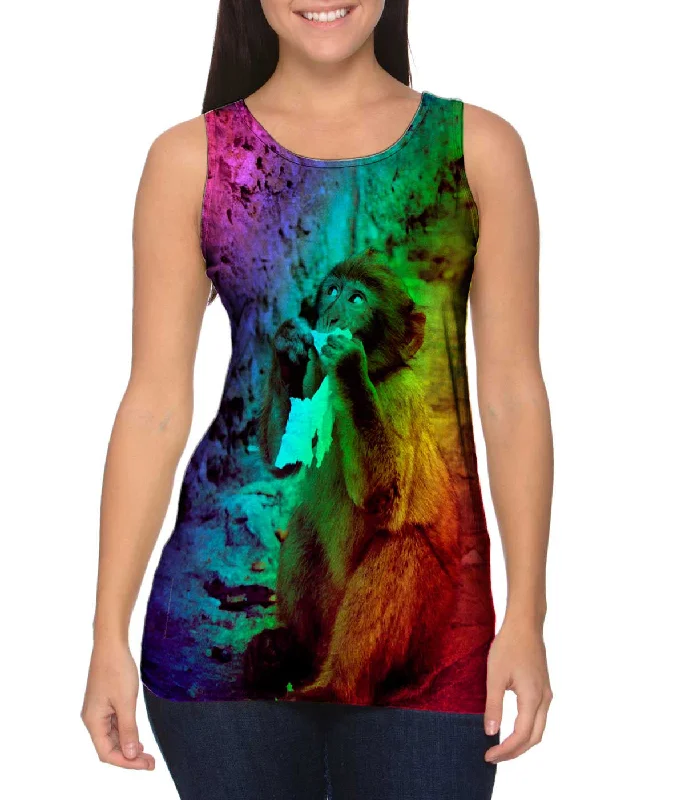 Plus Size Women's Glitter - Trimmed Tank Tops for Party NightsRainbow Baby Monkey