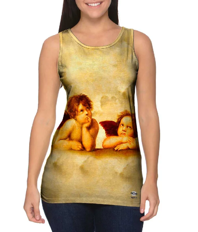 Plus Size Women's Side - Slit Tank Tops in Metallic ShadesRaphael - "Sistine Madonna Group Of Angels"