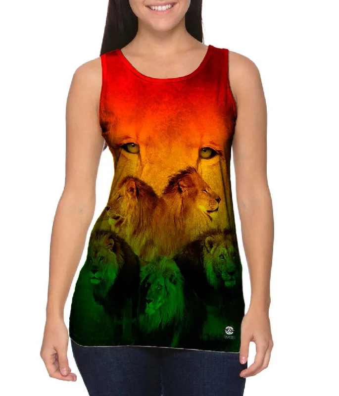 Plus Size Women's Side - Slit Tank Tops in Metallic ShadesRasta Lion Pack