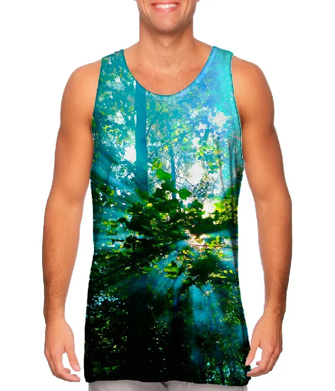 Women's Button - Down Tank Tops in Striped PatternsRays Of Sun Through Smoke In The Trees