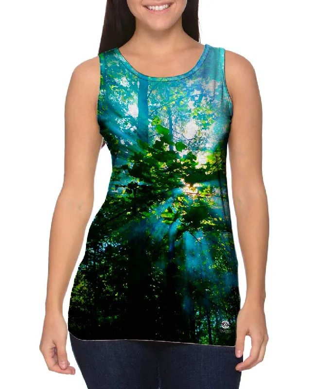 Plus Size Women's Puff - Sleeve Tank Tops in Pastel HuesRays Of Sun Through Smoke In The Trees