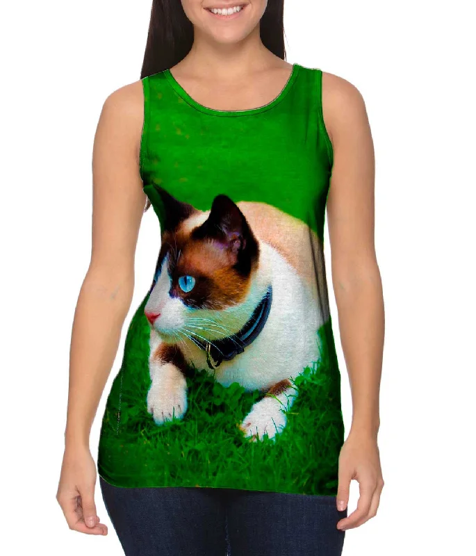 Women's Spaghetti Strap Tank Tops with Geometric PatternsReady To Pounce House Cat