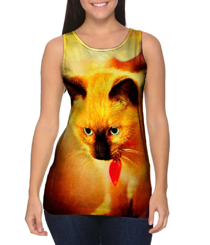 Women's Longline Tank Tops with Abstract PrintsRed Bow Kitten