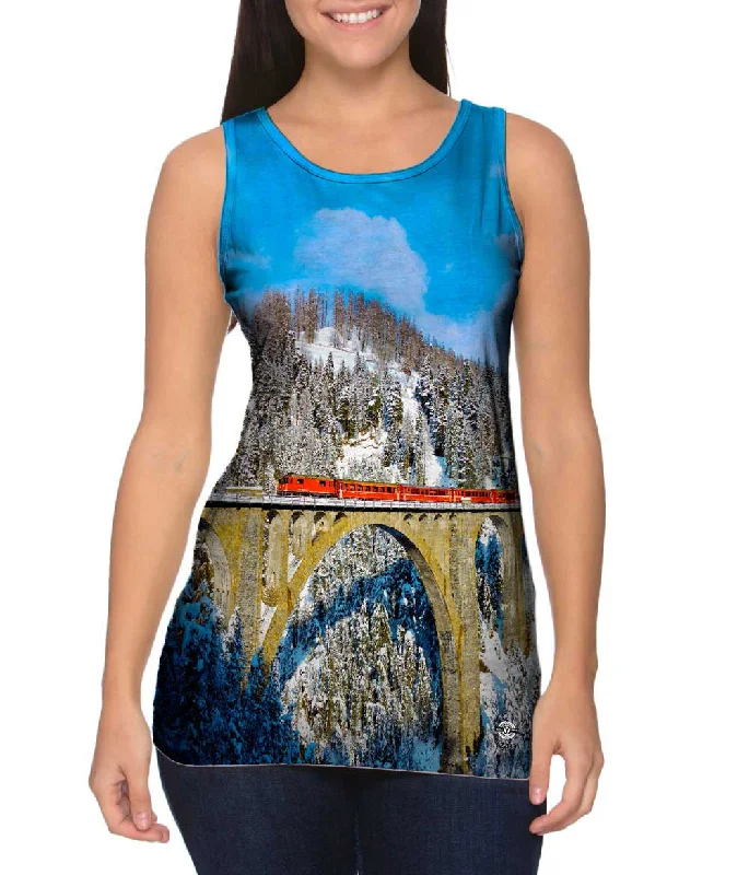 Plus Size Women's Glitter - Trimmed Tank Tops for Party NightsRed Train Swiss Alps