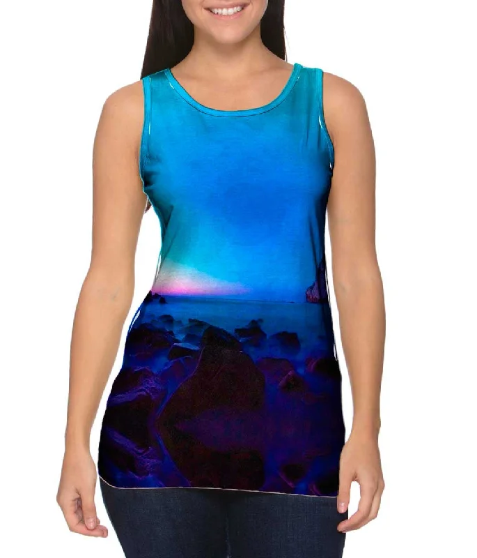 Crew Neck Women's Sustainable Tank Tops Made from Recycled MaterialsSeascape After Sunset