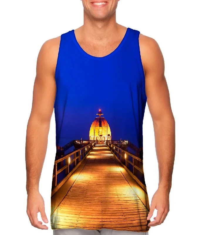 Women's Longline Tank Tops with Abstract PrintsSeebrucke Golden Blue Glow Pier