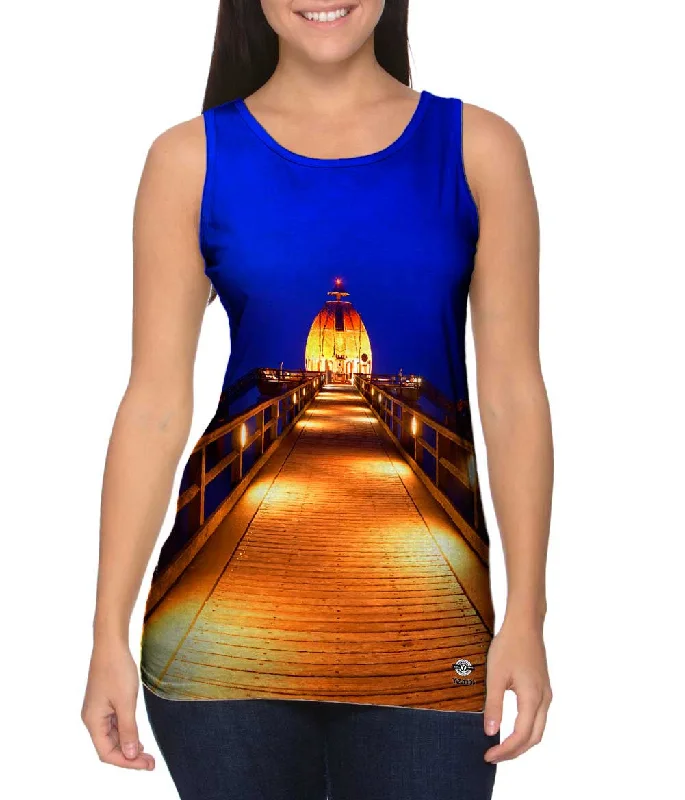 Plus Size Women's Glitter - Trimmed Tank Tops for Party NightsSeebrucke Golden Blue Glow Pier