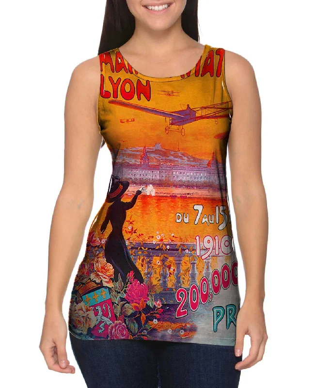 Plus Size Women's Ruffled Hem Tank Tops with Floral PrintsSemaine d Aviation de Lyon France