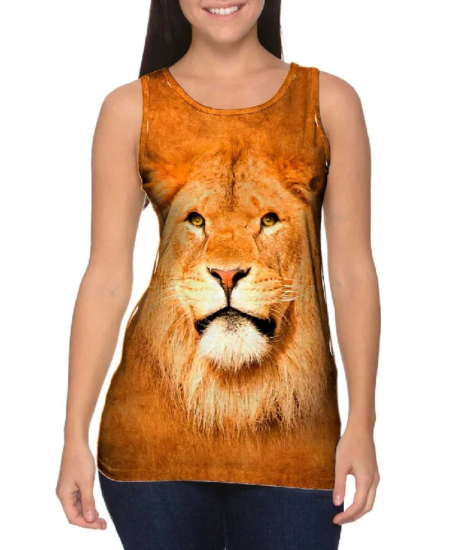 Plus Size Women's Puff - Sleeve Tank Tops in Pastel HuesSerious Lion Pose