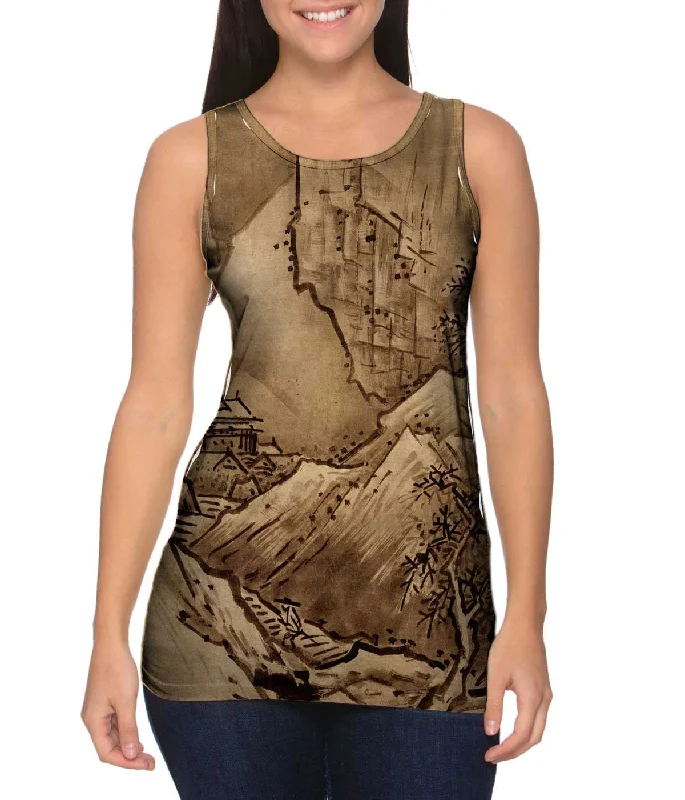 Plus Size Women's Criss - Cross Back Tank Tops in Neon ColorsSesshu Toyo - "Winter Landscape" (1486)