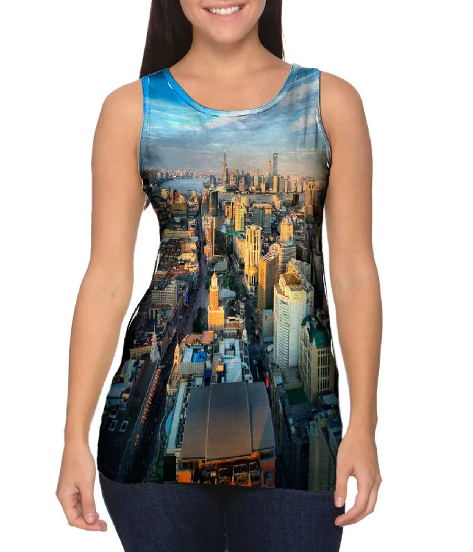 Women's Cropped Tank Tops with Vintage Band LogosShanghai City Scape