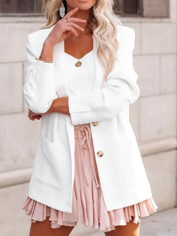 Button - Front Bodysuits with a Classic and Timeless AppealButtoned Lapel Collar Long Sleeve Blazer