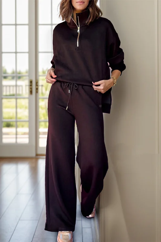 Maternity Bodysuits for Expecting Mothers' ComfortHalf Zip Turtleneck Long Sleeve Top and Pants Set