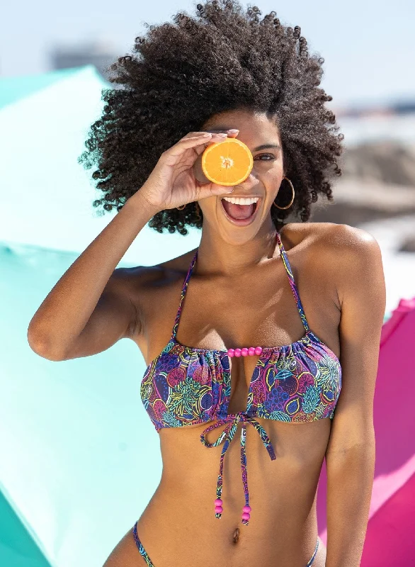 Floral - printed bikini for a feminine and colorful beach vibeHeather Halter Bikini Top - Fruit Loop Neon Print