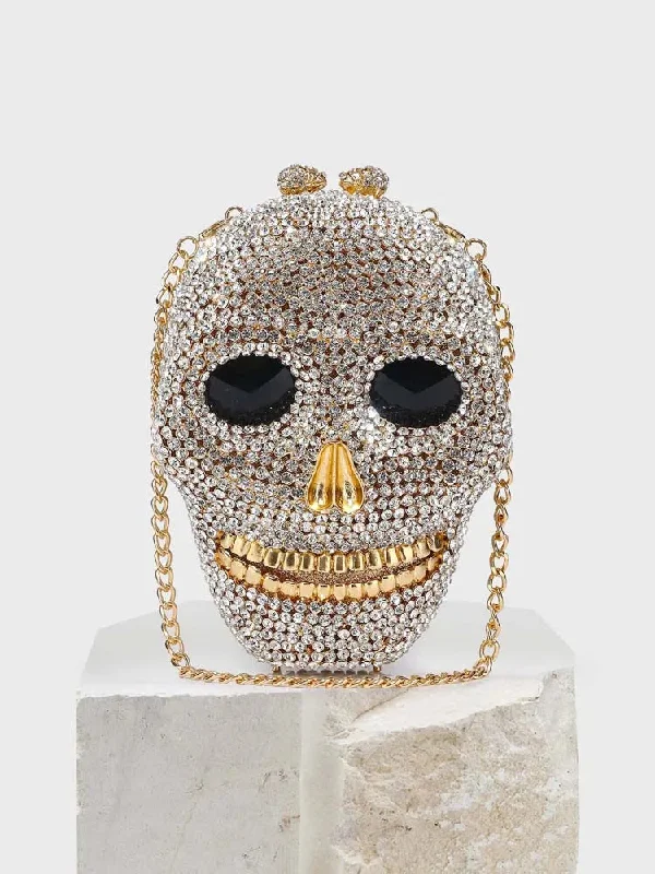 Metallic Bodysuits for a Glitzy and Glamorous Night OutRhinestone Skull Head Clutch Bag