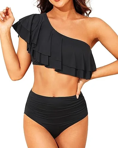 High - performance bikini with quick - drying fabric for active swimmersRuffle Off Shoulder Two Piece High Waisted Bikini Sets