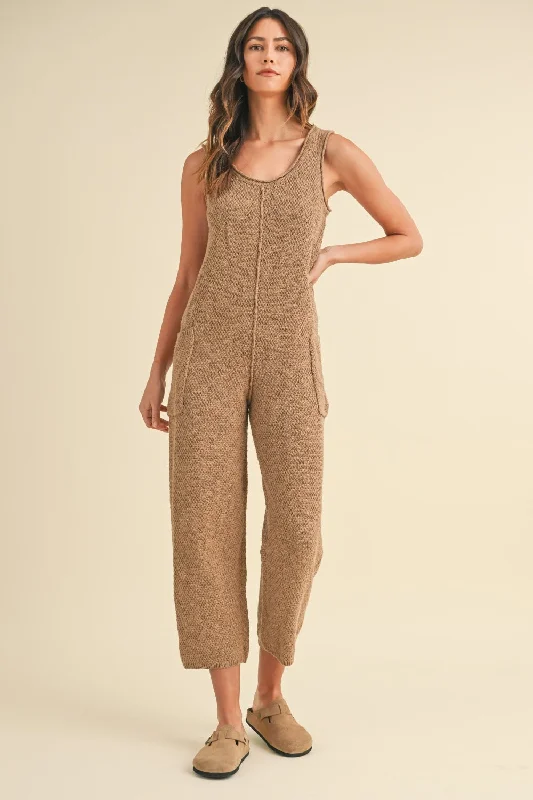 Convertible Straps Bodysuits for Multiple Styling OptionsSleeveless Knit Crop Jumpsuit with Pockets