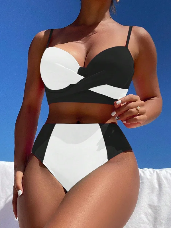 String bikini for a minimalistic and sexy beach styleTwo Tone Wrap Cross Push Up Bikini Set